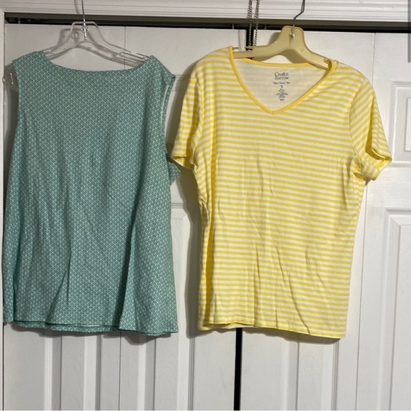 Croft & barrow 2 green & yellow cotton tee shirt tops size XL - Picture 1 of 10